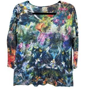Et Lois Multicolored Abstract 3/4 Sleeve Tunic Top M